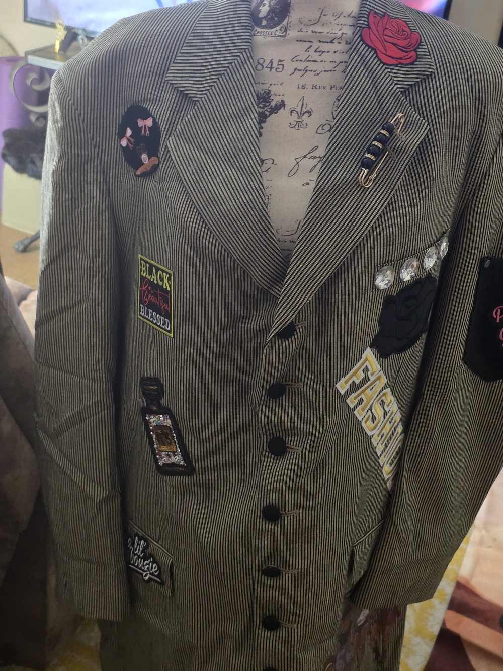 Striped Black & White Patchwork Blazer - Unbranded